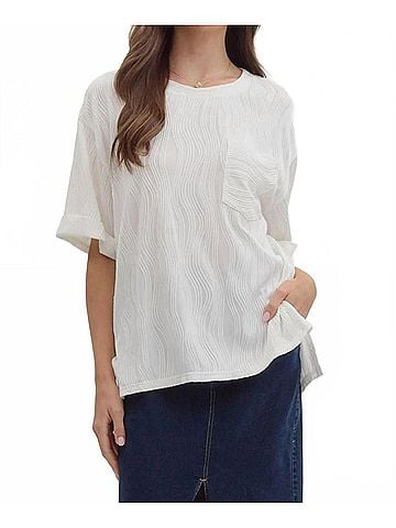 Entro Wave Textured Short Sleeve Top in White (view 2)