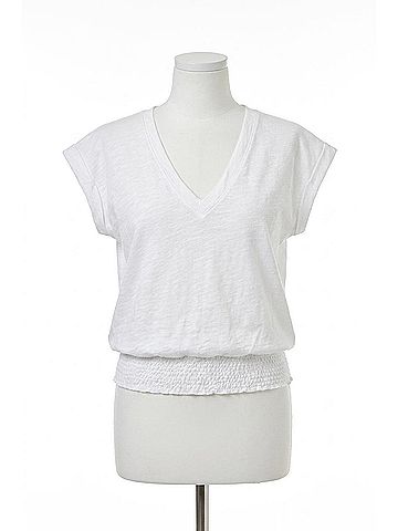 Lilla P Smocked Hem V Neck Top in White (view 1)