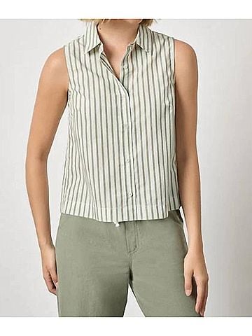 Lilla P Cotton Yarn-Dyed Poplin Sleeveless Shirt in Pool Stripe (view 2)