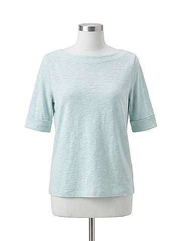 Lilla P Cuffed Sleeve Boatneck Top in Seabreeze (view 1)