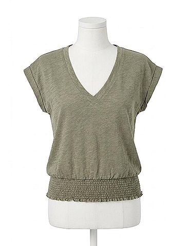 Lilla P Smocked Hem V Neck Top in Fern (view 1)