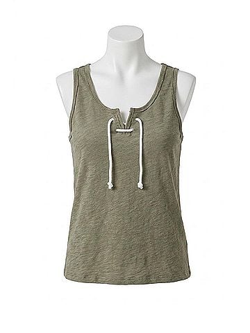 Lilla P Lace Up Tank Top in Fern (view 1)