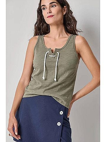 Lilla P Lace Up Tank Top in Fern (view 2)