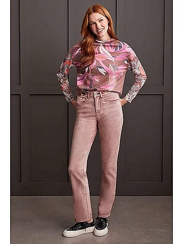 Tribal Denise Drop Shoulder Funnel Neck Top in Marsala (view 2)