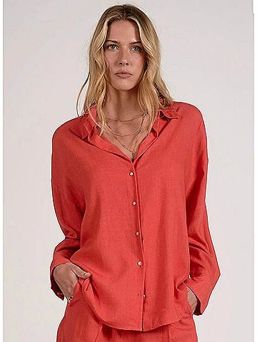 Elan Collard Button Down Top in Red (view 2)