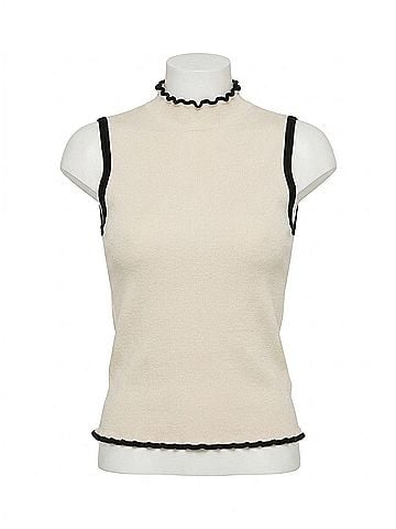 Central Park West Isla Sleeveless Ruffle Neck Tank Top in Ivory And Black (view 1)