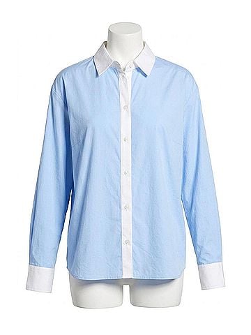 French Connection Poplin Ticking Contrast Shirt in Blue Hydrangea (view 1)