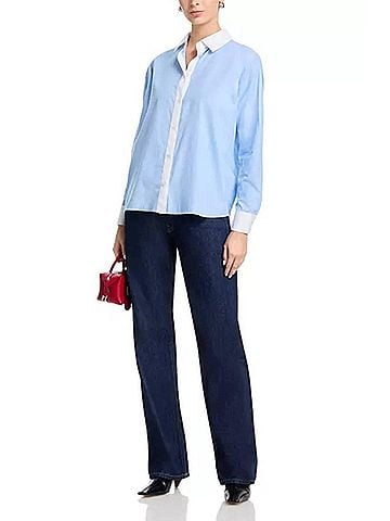 French Connection Poplin Ticking Contrast Shirt in Blue Hydrangea (view 2)