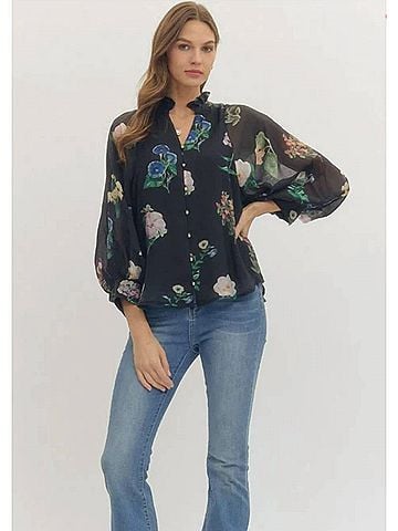 Entro After Hours Floral Blouse in Black (view 2)