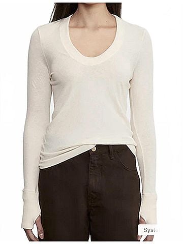 Enza Costa Cashmere Easy Cuffed U Top in Natural (view 2)