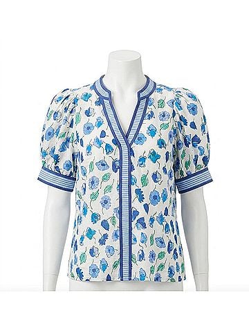 Entro Floral V Neck Blouse in Blue (view 1)