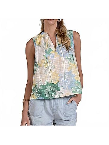 Elan Freida Printed Top in Green (view 2)