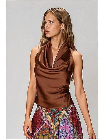 Dress Forum Sondra Satin Halter Top in Brown (view 2)