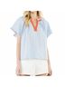 THML Blue Gingham Pattern Short Sleeve Top in Light Blue Size S - photo 2