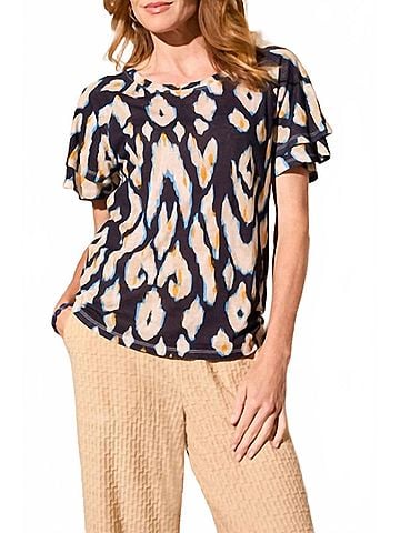 Tribal Ruffle Sleeve Top in Navy (view 2)