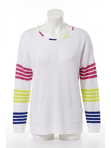 Angel Two Pocket Crew Top in White Multi (view 1)