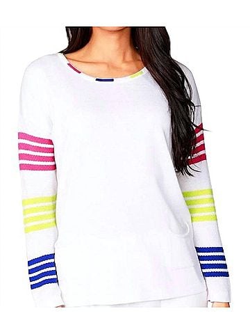 Angel Two Pocket Crew Top in White Multi (view 2)