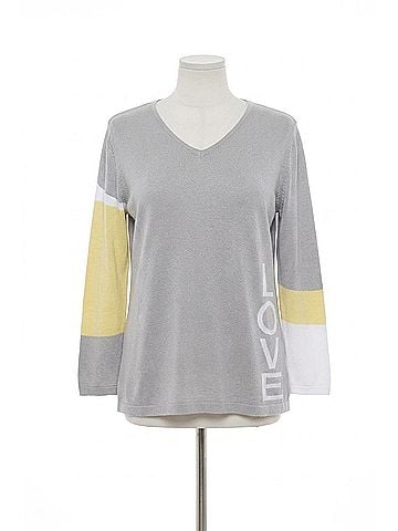 Angel Love Me V-Neck Top in Gray/Yellow (view 1)