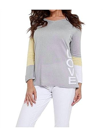 Angel Love Me V-Neck Top in Gray/Yellow (view 2)