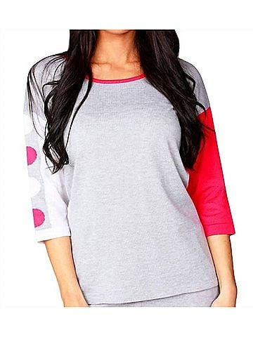Angel 3/4 Sleeve Color Block Crew Top in Gray (view 2)