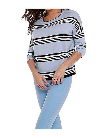 Angel Striped 3/4 Sleeve Top in Sky Blue (view 2)