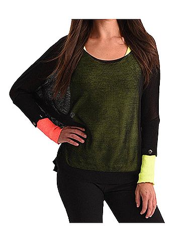 Angel Oversized Netted Snap Sleeve Top in Black Multi (view 2)