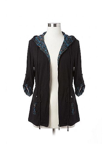 Angel Abstract Hooded Jacket in Black/Aqua (view 1)