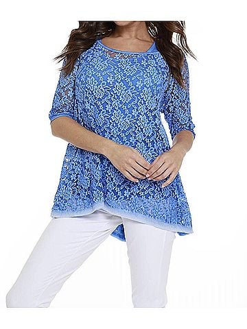 Angel Lace 3/4 Sleeve Tunic in Blue (view 2)