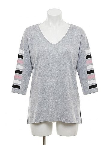 Angel 3/4 Stripe Sleeve V-Neck Top in Gray (view 1)