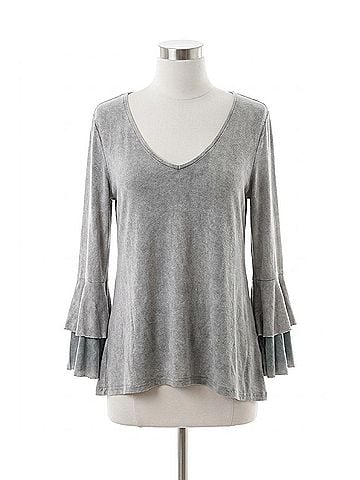 Angel Stone Wash Bell Sleeve Top in Slate (view 1)