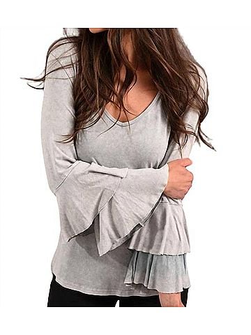 Angel Stone Wash Bell Sleeve Top in Slate (view 2)