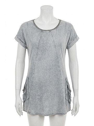 Angel Beaded Short Sleeve Tunic in Gray (view 1)