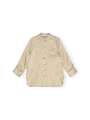Ganni Washed Satin Shirt in Safari (view 1)