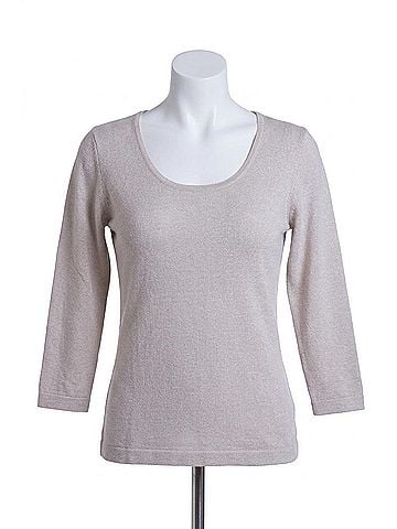 Angel Long Sleeve Scoop Neck Top in Stone (view 1)