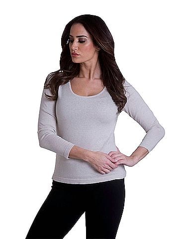 Angel Long Sleeve Scoop Neck Top in Stone (view 2)