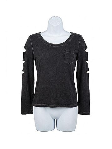 Angel Scoop-Neck Distressed Top in Gray (view 1)