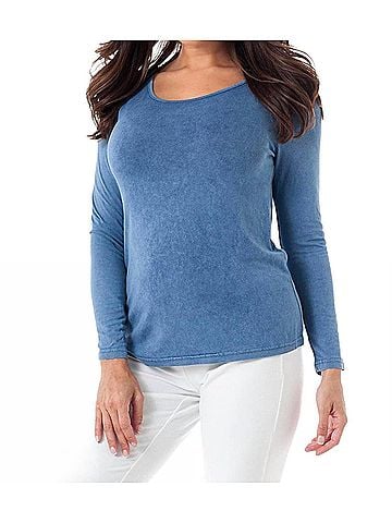 Angel Stone Wash Long Sleeve Tee in Denim (view 2)