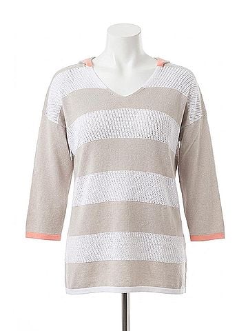 Angel Striped Hooded Top in Gray/Peach (view 1)