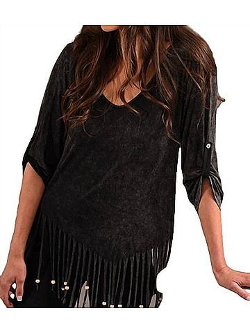 Angel Stone Wash Cut Out Fringe Top in Charcoal (view 2)