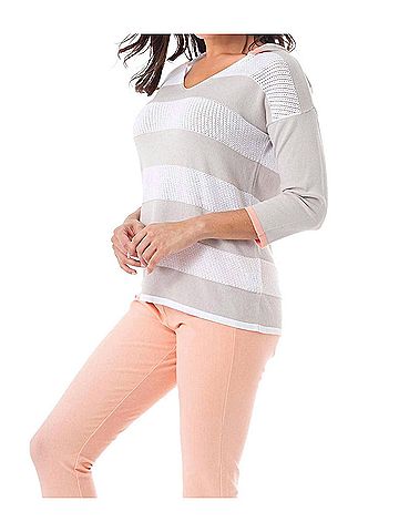 Angel Striped Hooded Top in Gray/Peach (view 2)