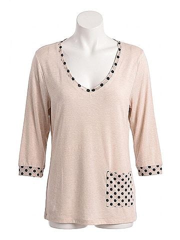 Angel Polkadot V-Neck Top in Sand (view 1)