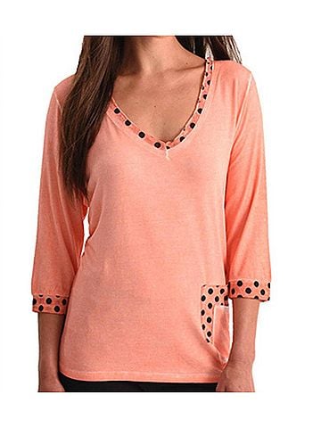 Angel Polkadot V-Neck Top in Peach (view 2)