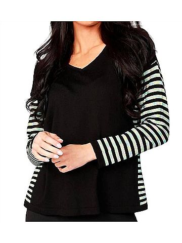Angel Long Sleeve Stripe V-Neck Top in Black Multi (view 2)