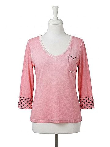 Angel V-Neck Polka Dot Top in Coral (view 1)