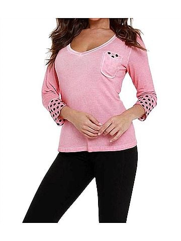 Angel V-Neck Polka Dot Top in Coral (view 2)