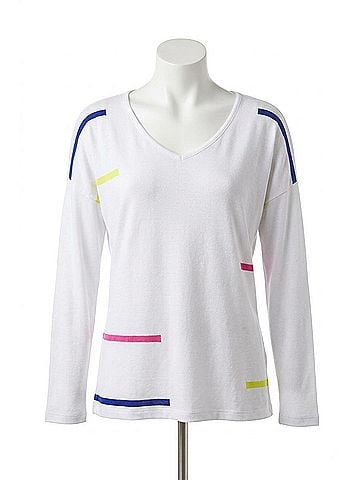 Angel Long Sleeve V-Neck Top in White/Multi (view 1)