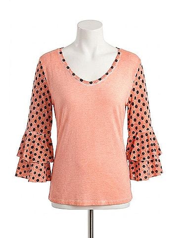 Angel Polkadot Sleeve Top in Peach (view 1)