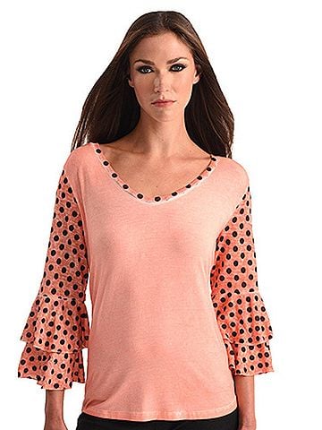 Angel Polkadot Sleeve Top in Peach (view 2)