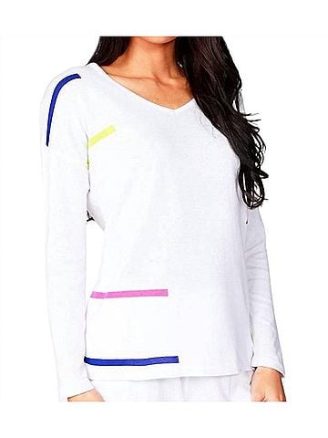 Angel Long Sleeve V-Neck Top in White/Multi (view 2)
