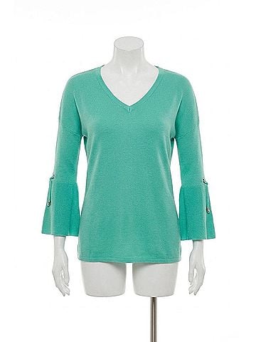 Angel V-Neck Bell Sleeve Tunic in Aqua (view 1)